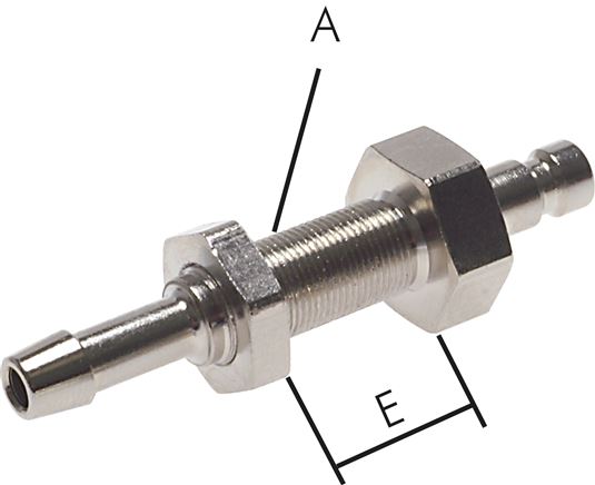 Exemplary representation: Coupling plug with grommet & bulkhead thread, nickel-plated brass